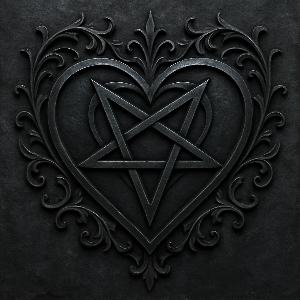gothic heart with a pentagram emoji