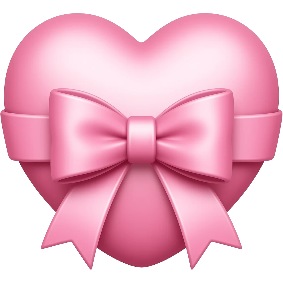 pastel pink heart with ribbon bow, soft glossy, cute, 3D emoji style, soft lighting, minimal background emoji