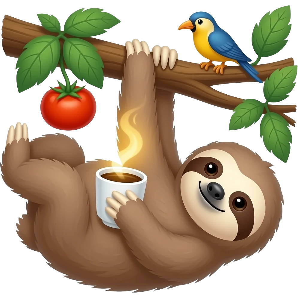 sloth tree morning coffee hanging sunrise jungle tomato bird emoji