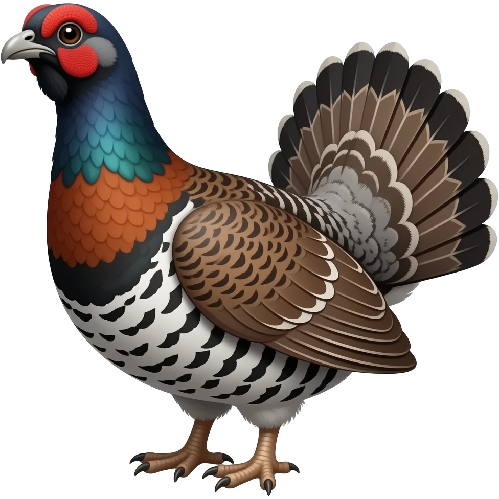 surrealistic - a plucked, tattooed wild grouse, male feet like a Hobbit, shown at a 45 degree angle emoji