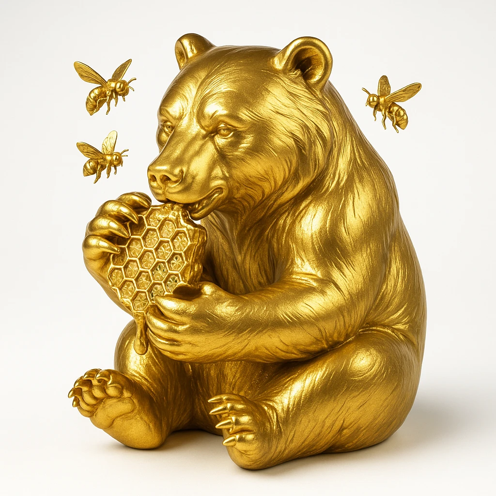 bear eating honeycomb with bees flying around emoji