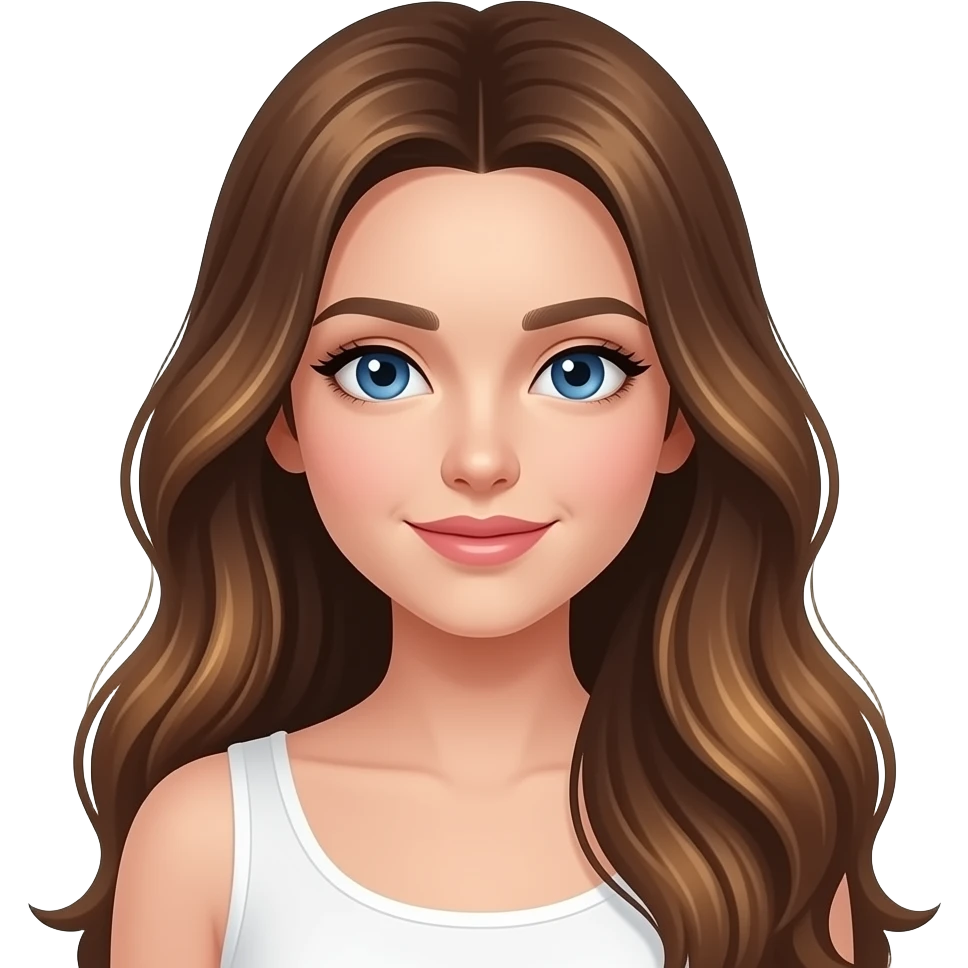 Stunning White girl long brown hair with highlights blue eyes emoji