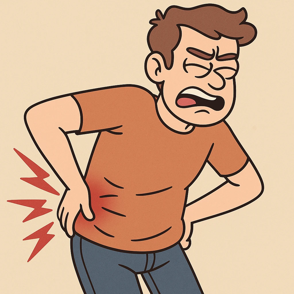 person holding lower back in pain, cartoon style emoji