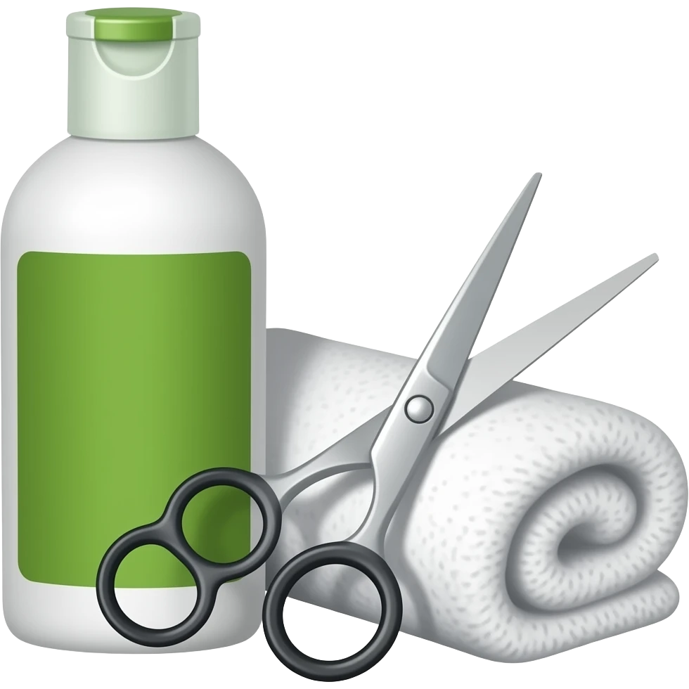 Shampoo, towel, and scissors emoji