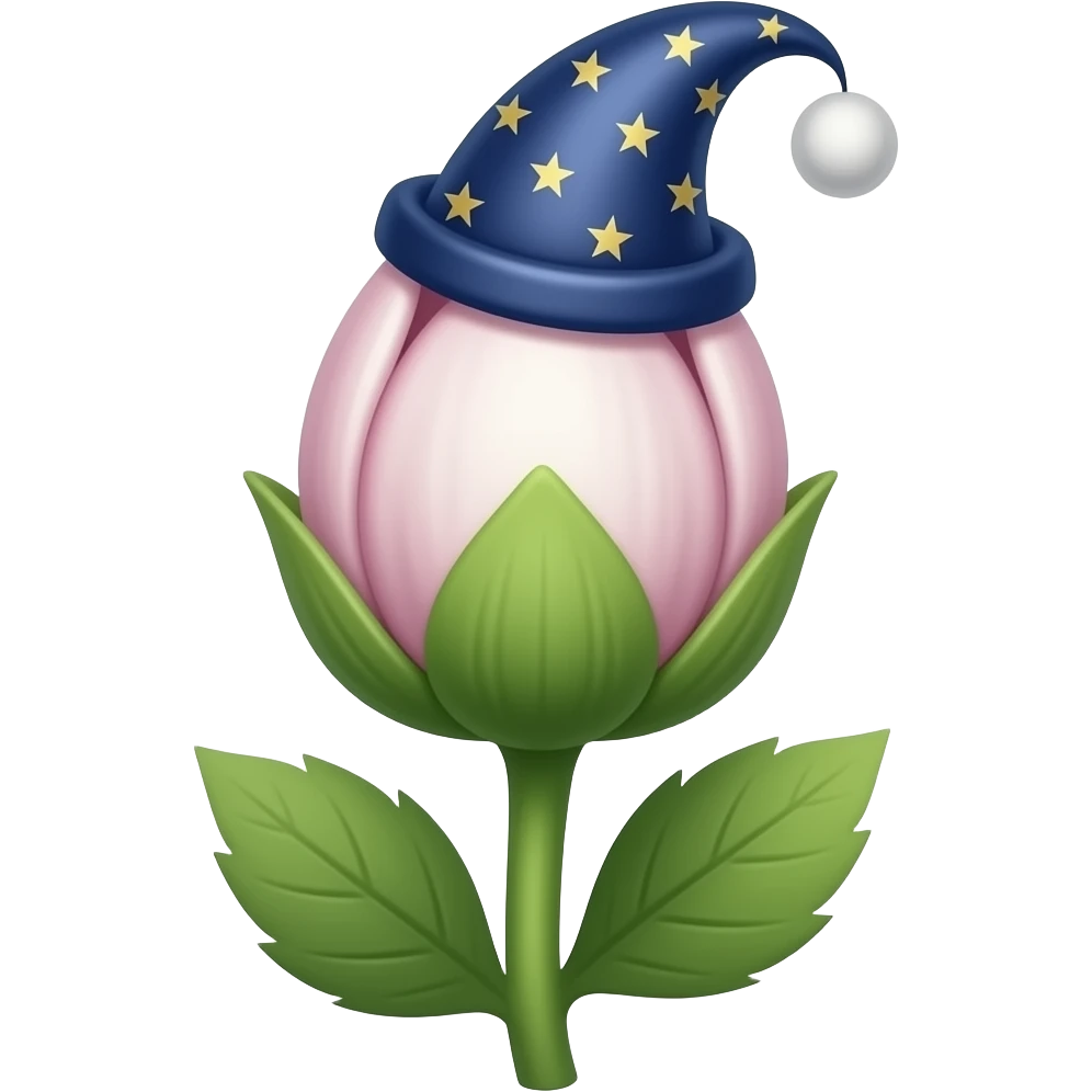 A flower that has not bloomed yet with a night hat emoji