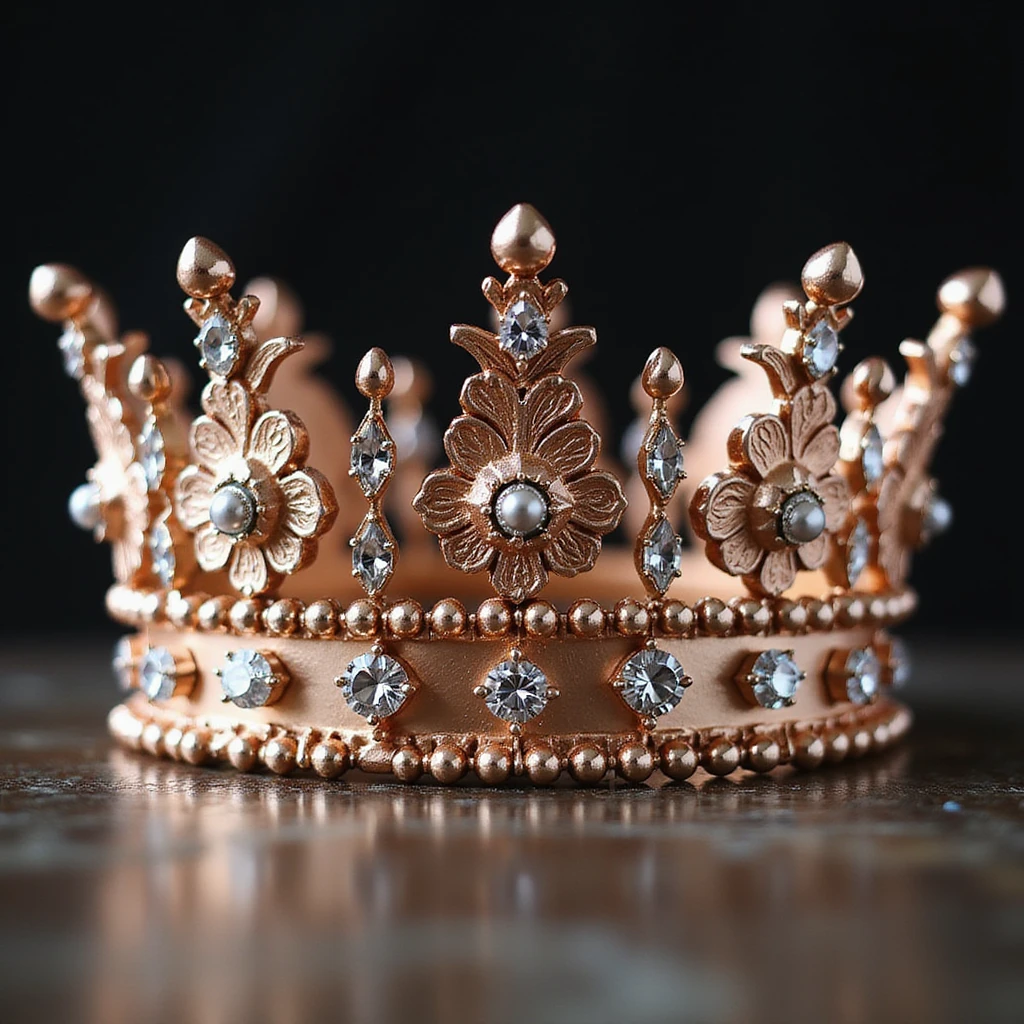 rose gold crown, luxurious, metallic, detailed, minimal background emoji