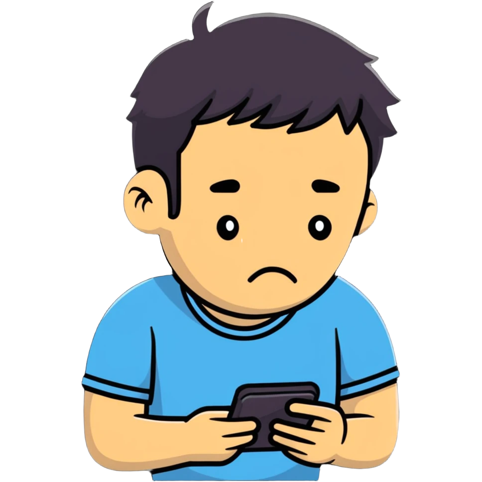 man with shameful expression looking at his smartphone emoji