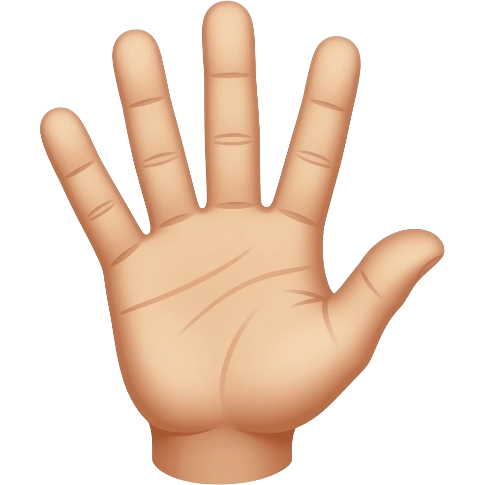 four fingers extended upward. The thumb is folded inward across the palm. The middle finger and ring finger are together over, forming an w shape, while the index finger and pinky remain straight and separated. The palm is facing in emoji