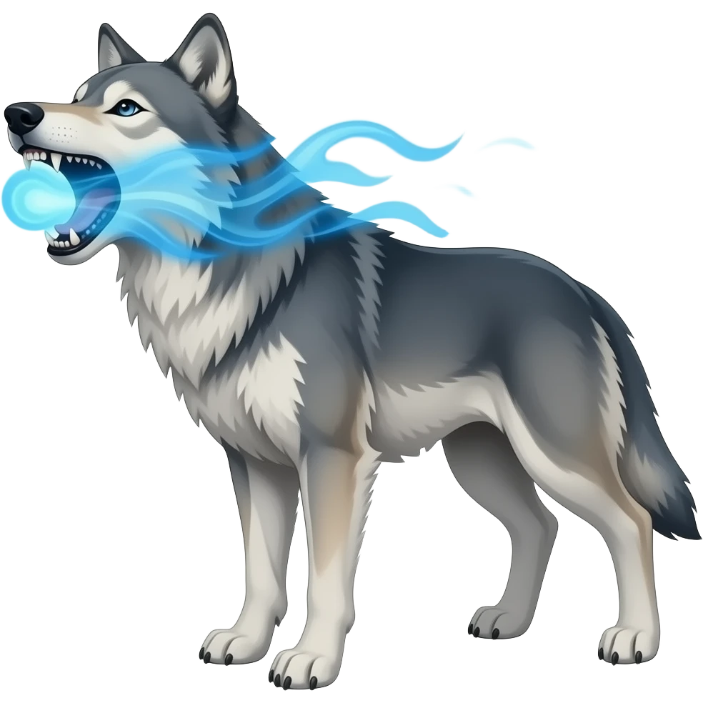 Wolf with blue flames coming out of its mouth emoji