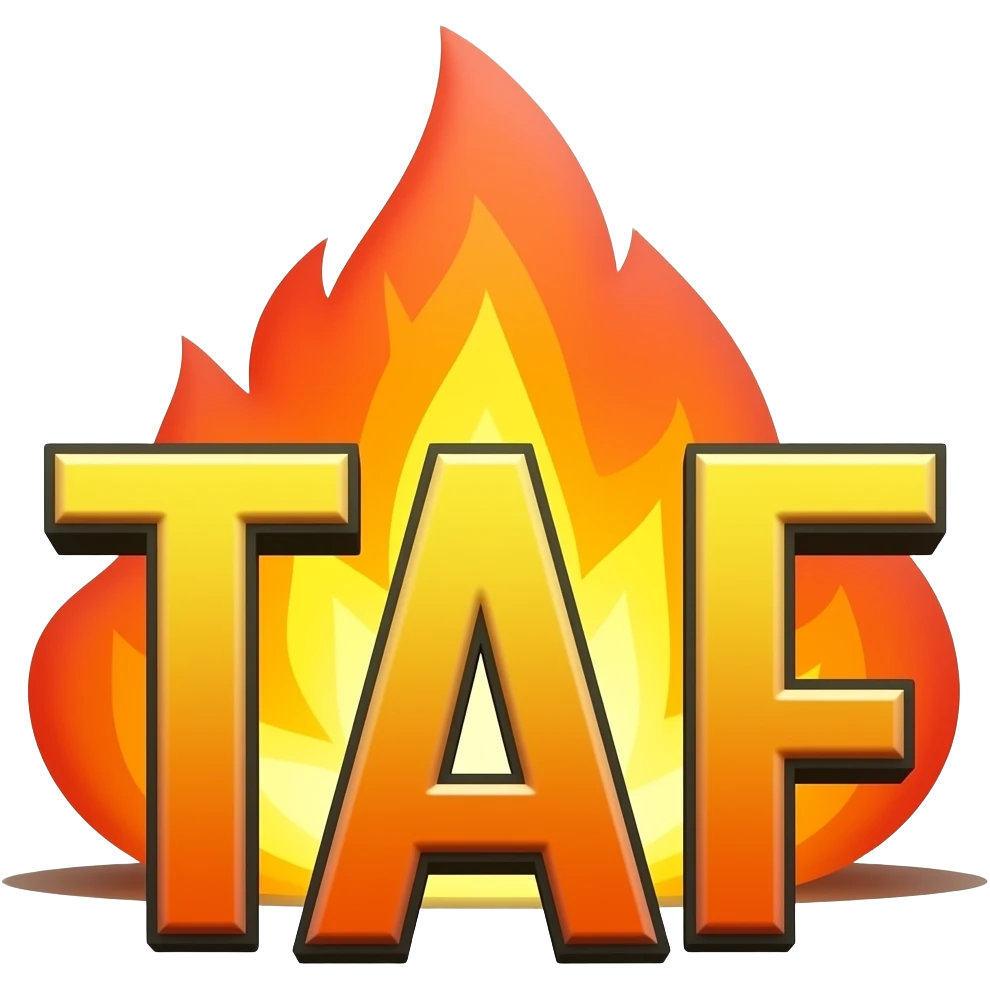 The letters TAF infront of a firey explosion emoji