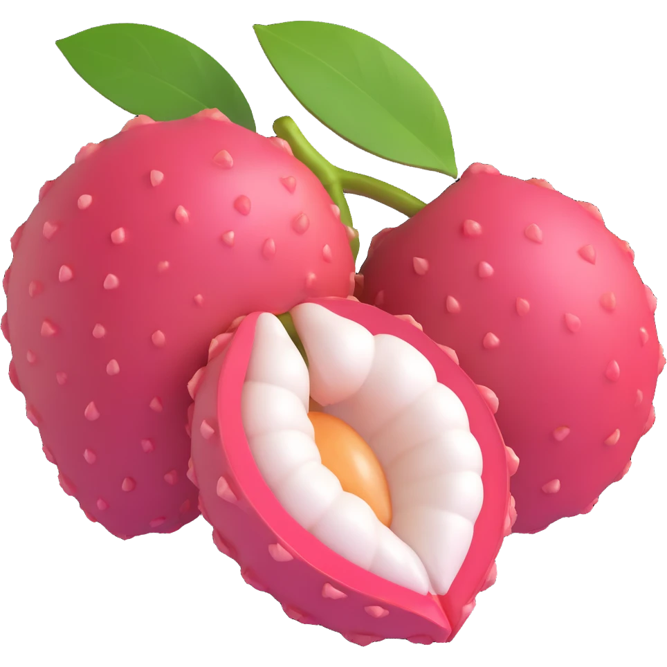 3D iOS style litchi, half-peeled, showing both skin and flesh, realistic lighting emoji