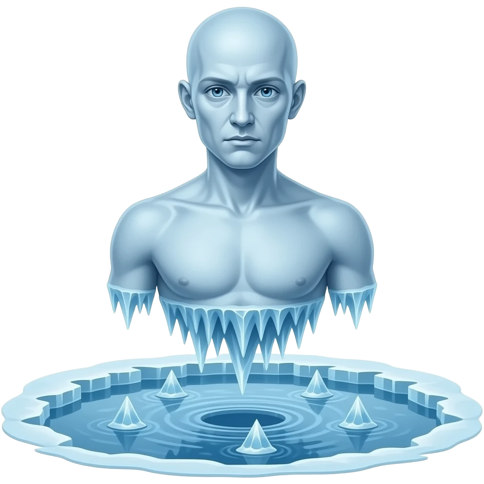 deformed ethereal upper body hovers over frozen lake - a Gustave Doré piece, depicting traitors frozen in a lake of ice in the ninth circle of Dante's Inferno emoji