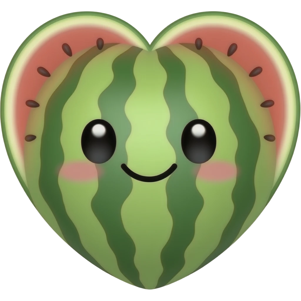 The heart emoji made out of watermelon smiling with kawaii face emoji