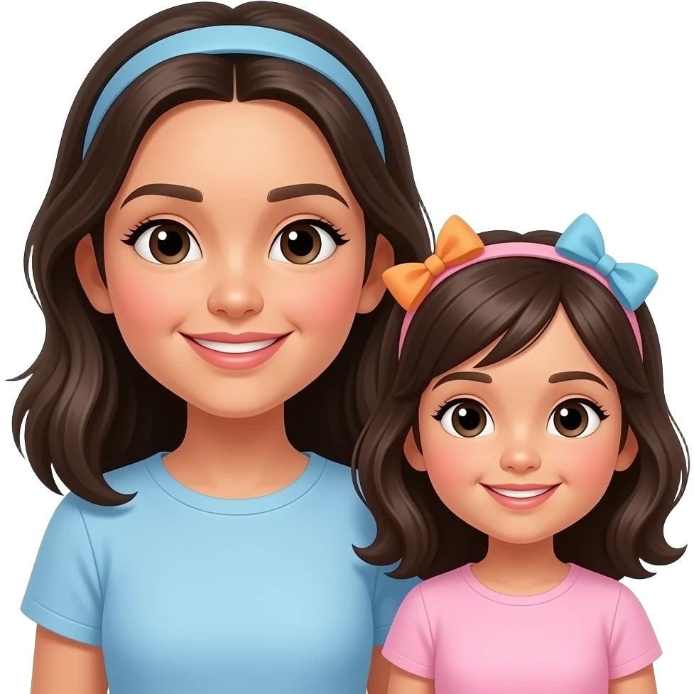Lorena com uma crianca menina com caboloiros de xuquinha emoji