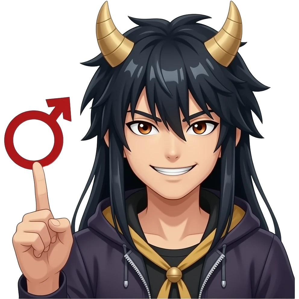 generate a emoji of sukuna smirking at the screen while doing the maleovolent shrine symbol emoji