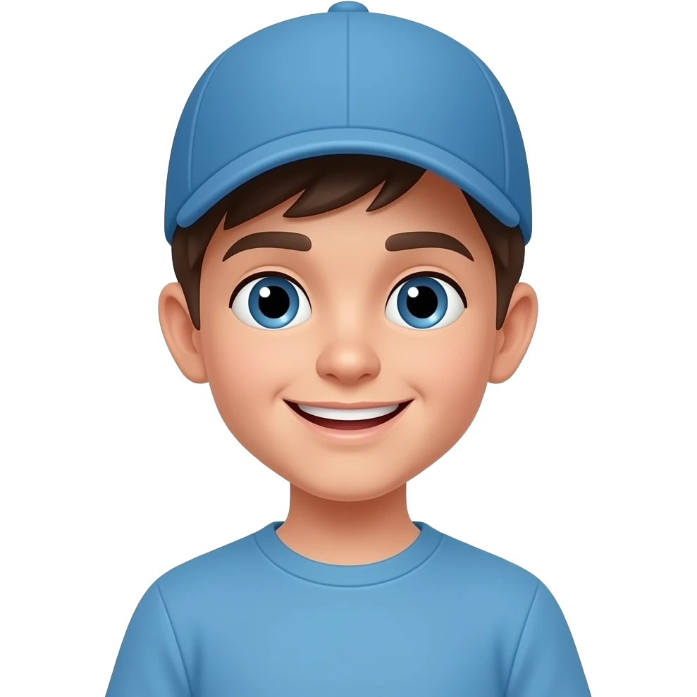 A boy wearing a blue cap and smiling emoji