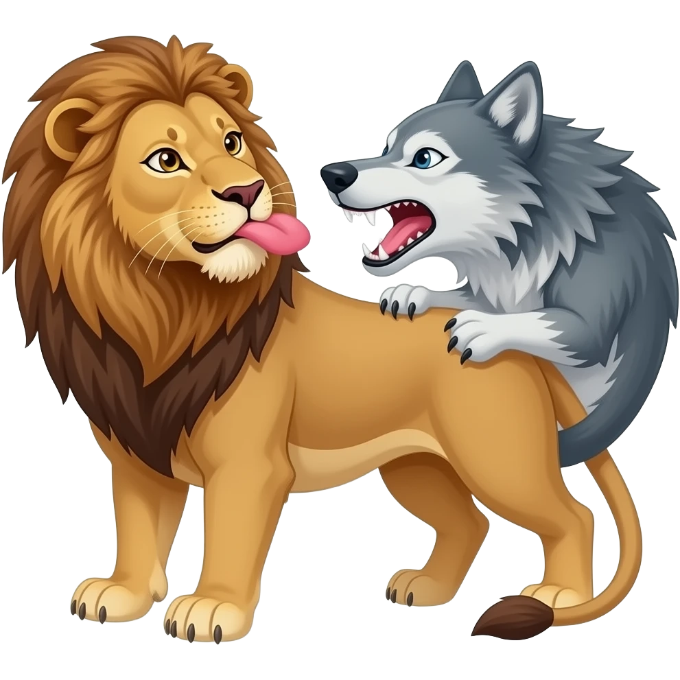 Leona animal envía beso a un lobo feroz emoji