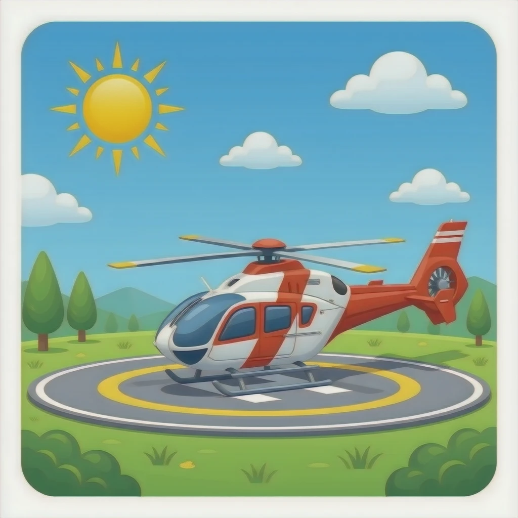 heliport with 'H' on pad and helicopter--edge to edge emoji