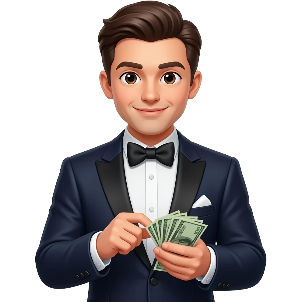 Decko luksuzno obucen broji novac emoji