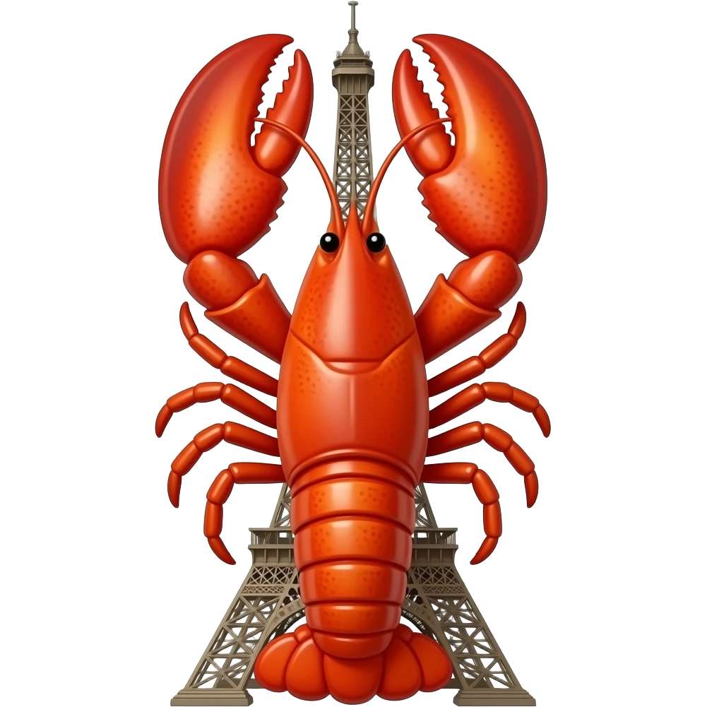 A cooked lobster shaped like the Eiffel Tower emoji