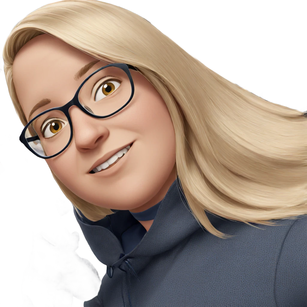 blonde girl with glasses and car emoji