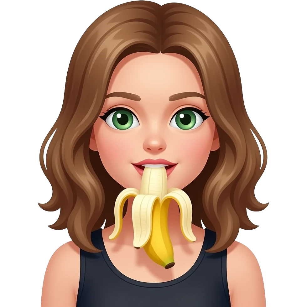 Light brown haired white girl with green eyes sucking banana emoji