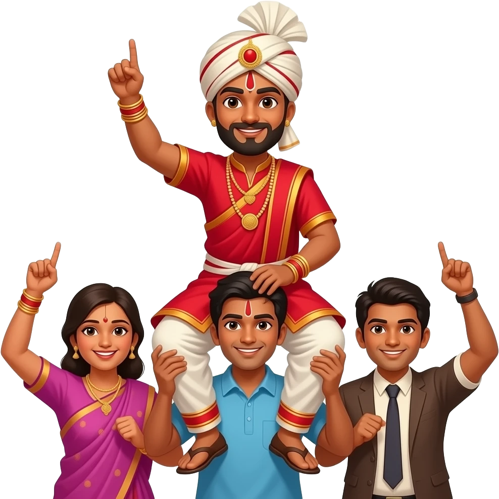 Indian hero carried on shoulders by a group of people emoji