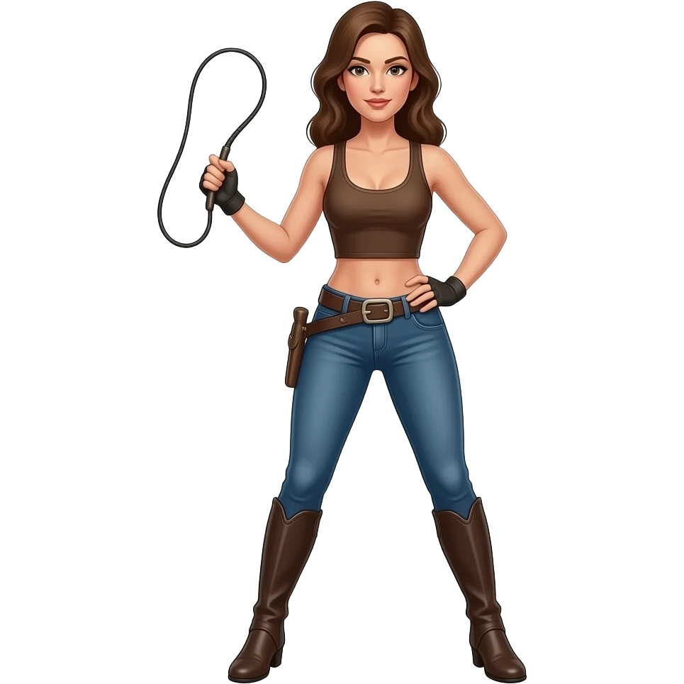 woman in jodhpurs, with a whip in one hand, and her other hand on her hip, standing with her legs apart emoji