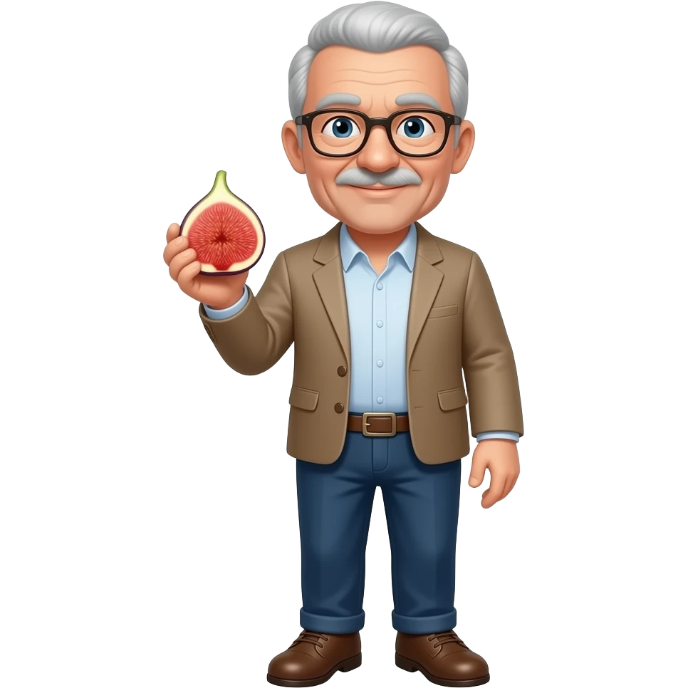 no beard, no mustache 72-year-old man wearing shoes and a fig; emoji