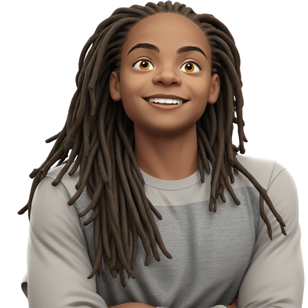smiling boy with dreadlocks indoors emoji