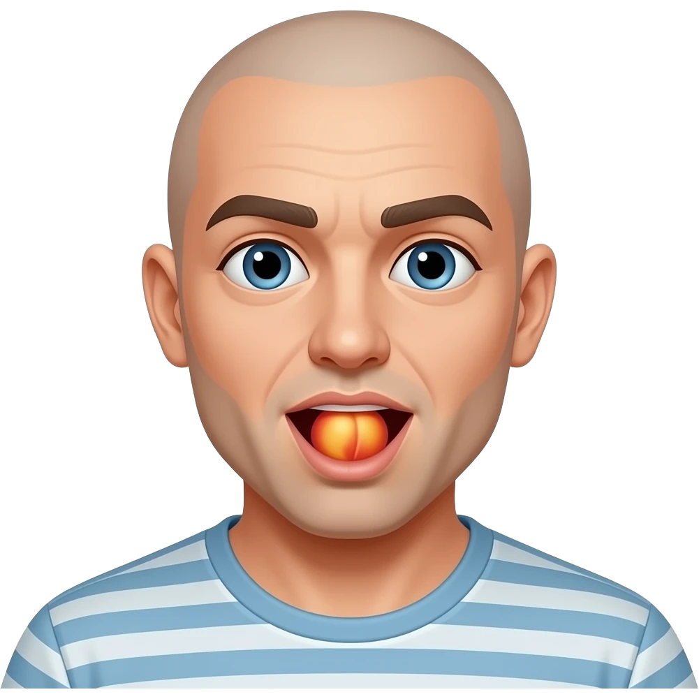 Bald man licking peach emoji