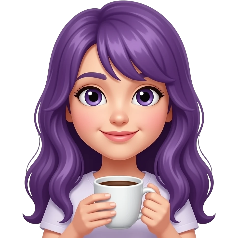 GIRL WITH LONG PURPLE HAIR WITH COFFEE emoji