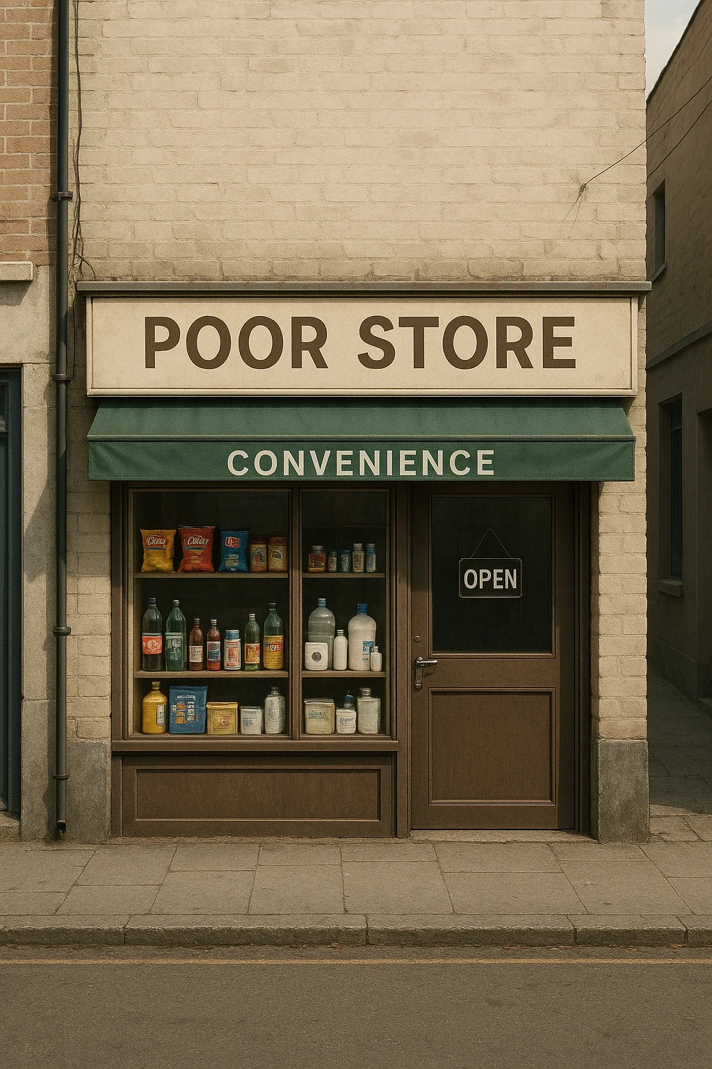 Convenience store named poor store and more emoji
