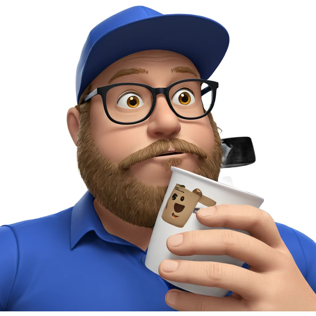 relaxed man with coffee cup emoji