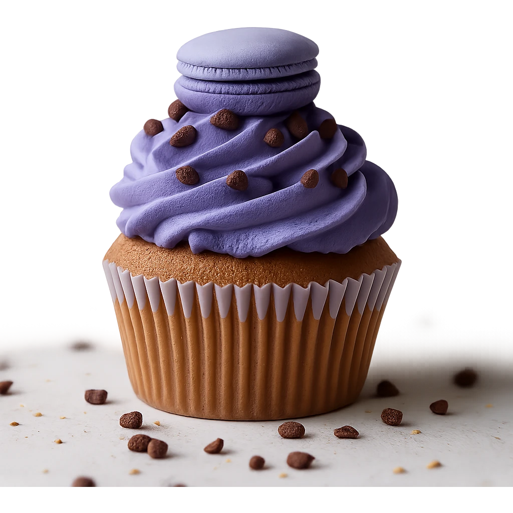 Change the icing to blueberry, keep the realistic cupcake and accessories, photorealistic style, transparent background. emoji
