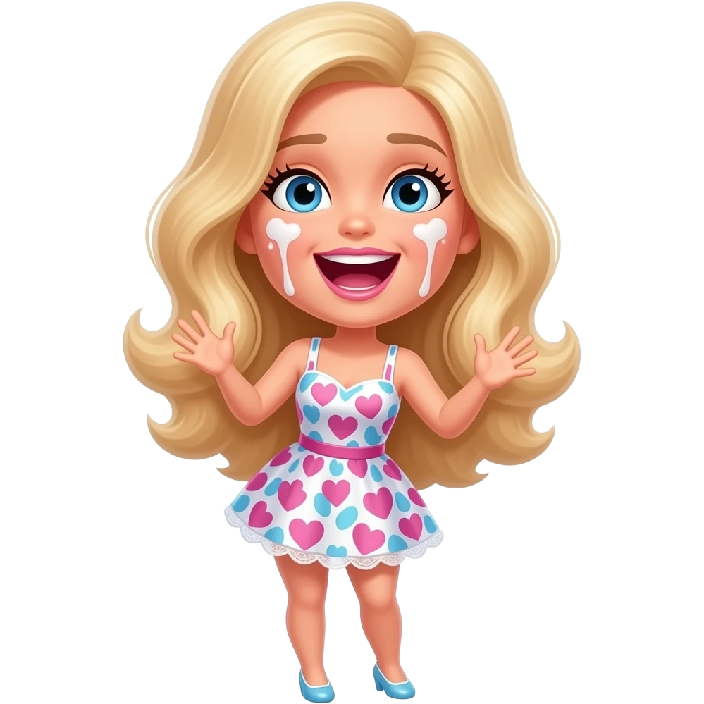 Barbie in short dress with white cum on her face screaming from orgasm sexy emoji