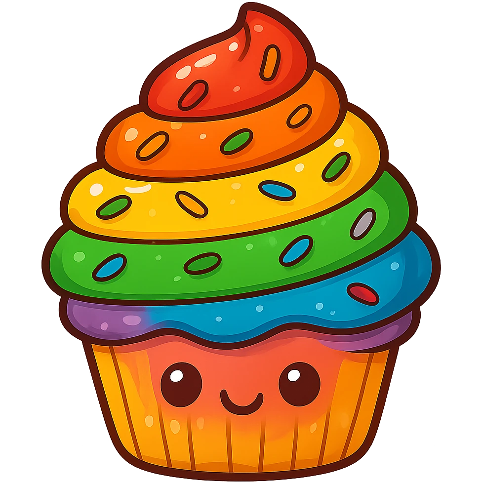 gay pride emoji, rainbow cupcake, sweet and festive emoji