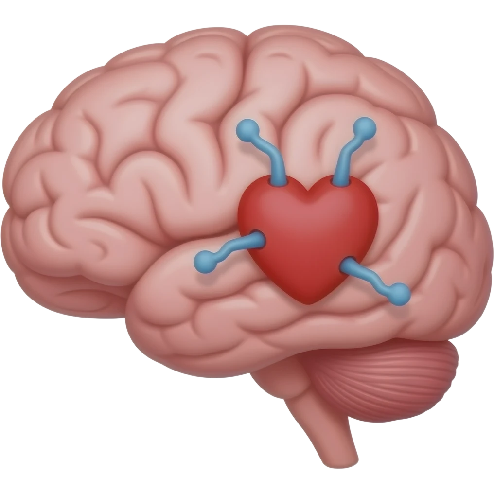 cerebro vinculado con corazon representando inteligencia emocional en caricatura emoji