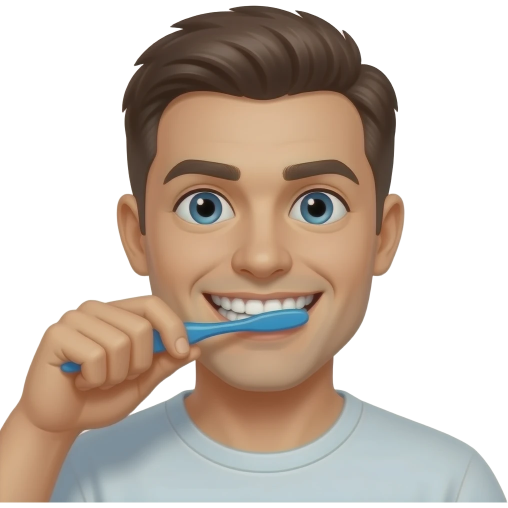 White guy brushing his teeth without a tooth brush in his hand emoji