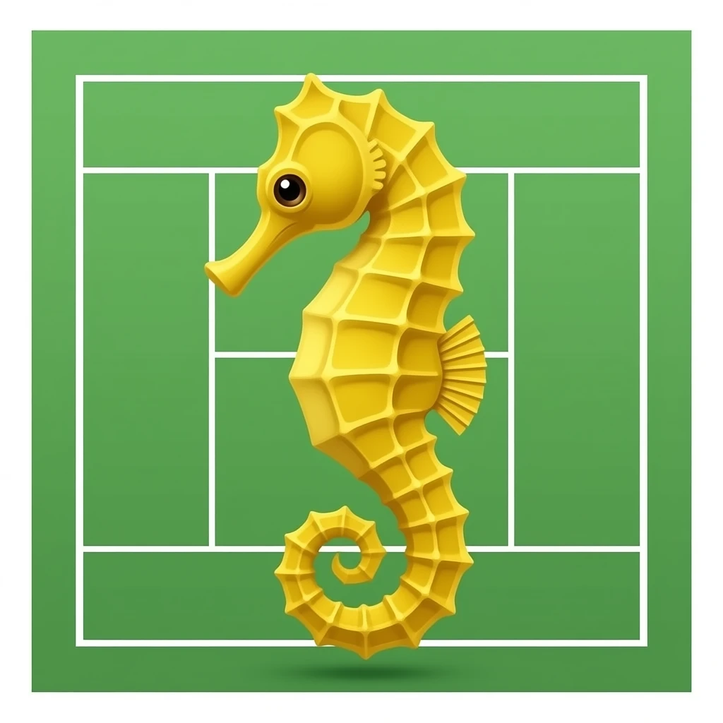 Yellow seahorse on Greene tennis court emoji