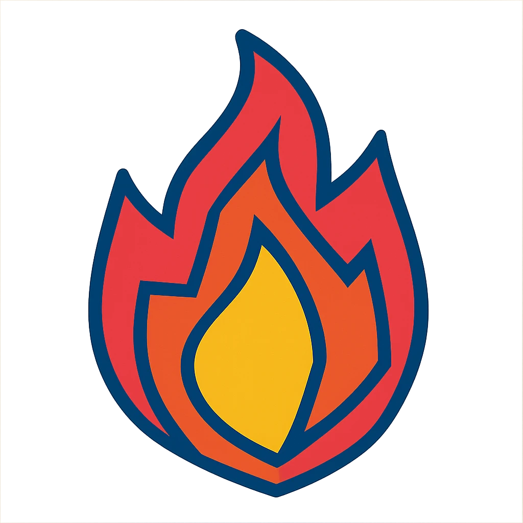 abstract flame shape, geometric, vibrant toon style emoji