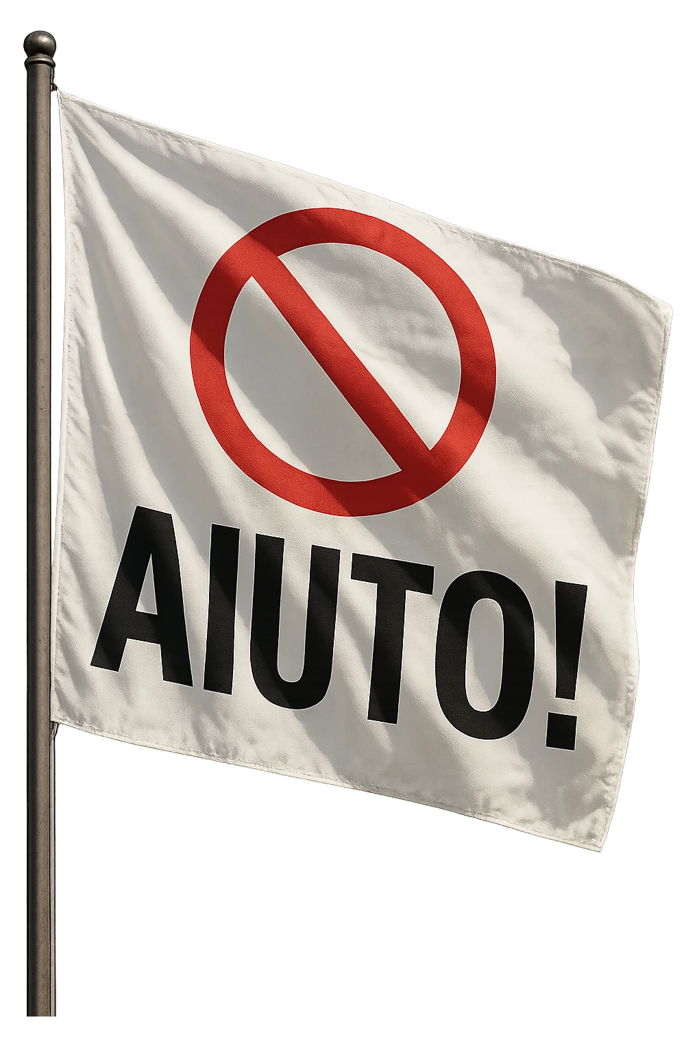 BANDIERA CON LA SCRITTA "AIUTO!" E DIVIETO SOPRA, iperrealistico 4k emoji
