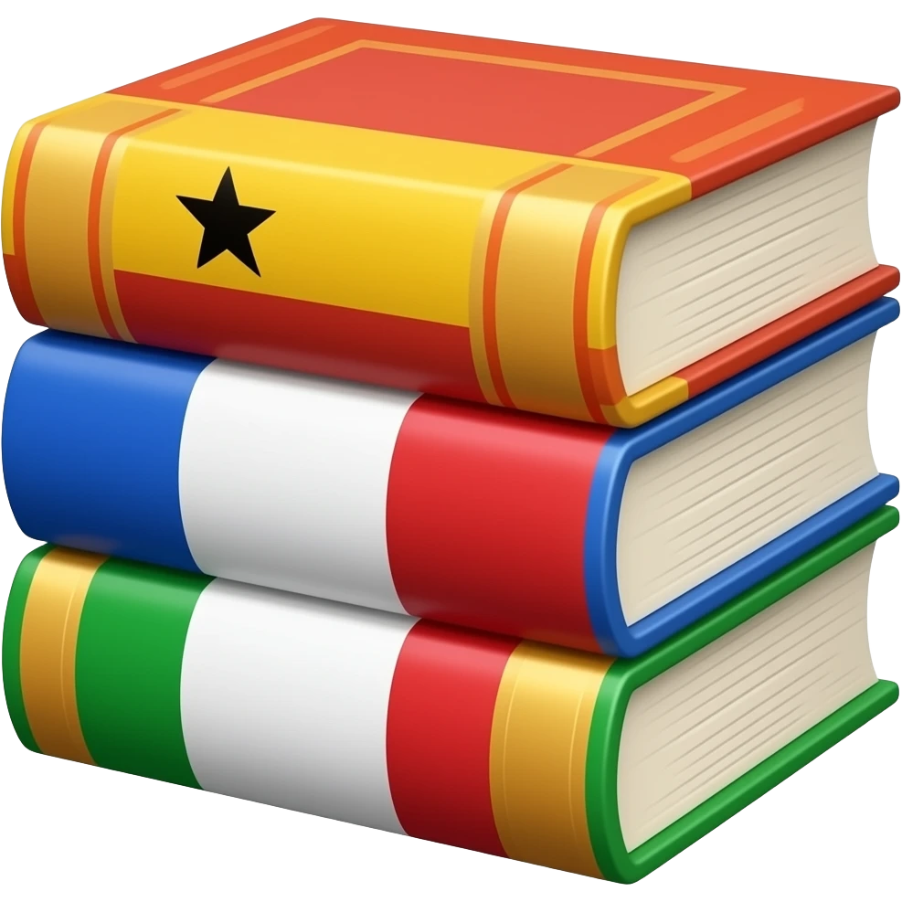 english spanish french italian books laying on one another emoji