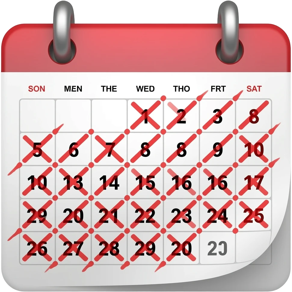 calendar with red X marks counting days, streak tracker emoji