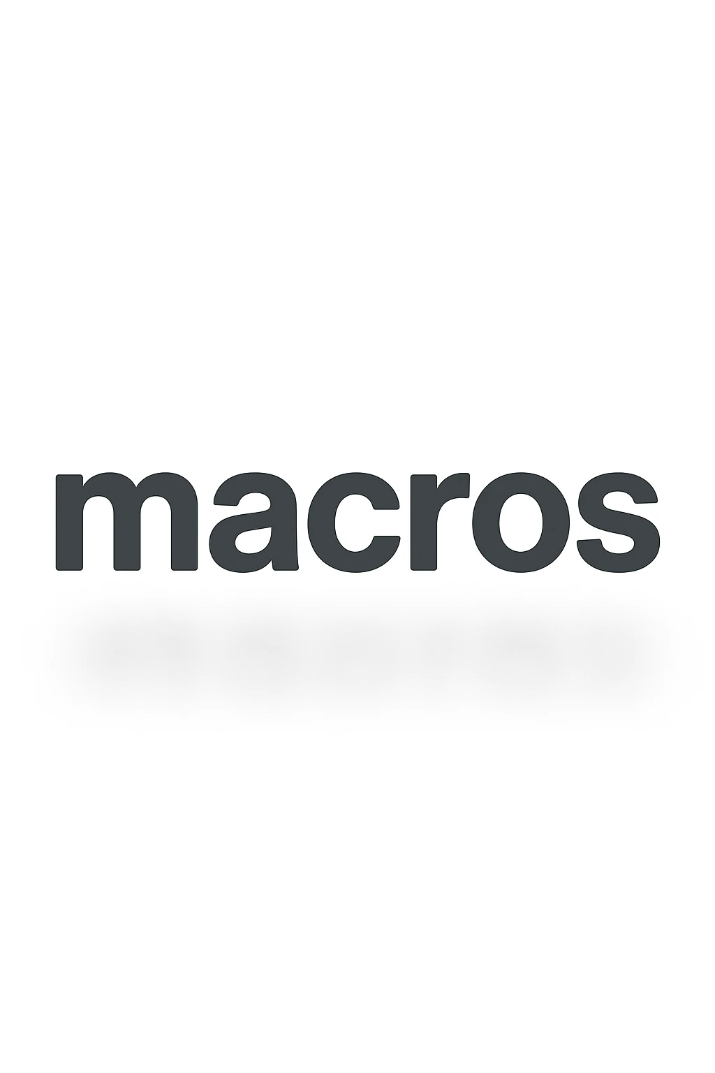le parole "macros" fluttuano in aria, sfondo bianco emoji