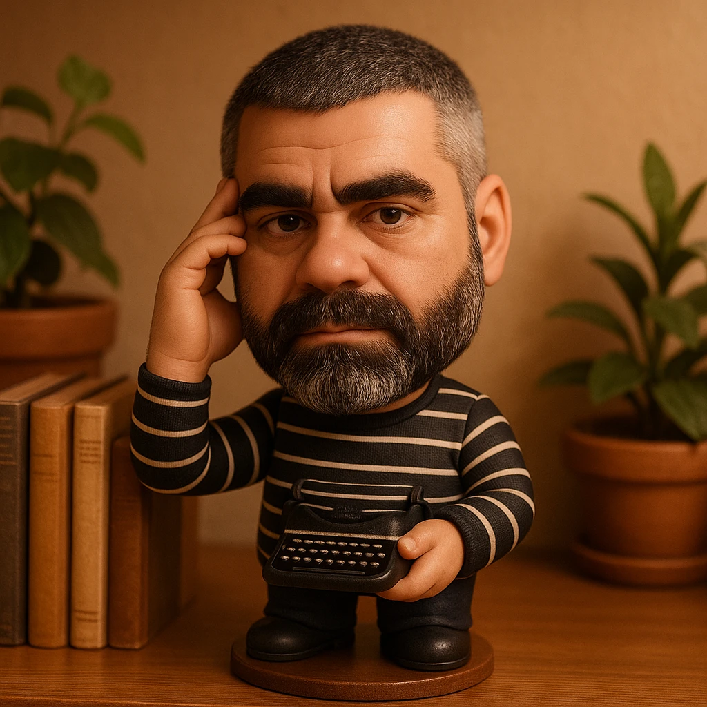 Сергей Довлатов с печатной машинкой Ундервуд в руках emoji
