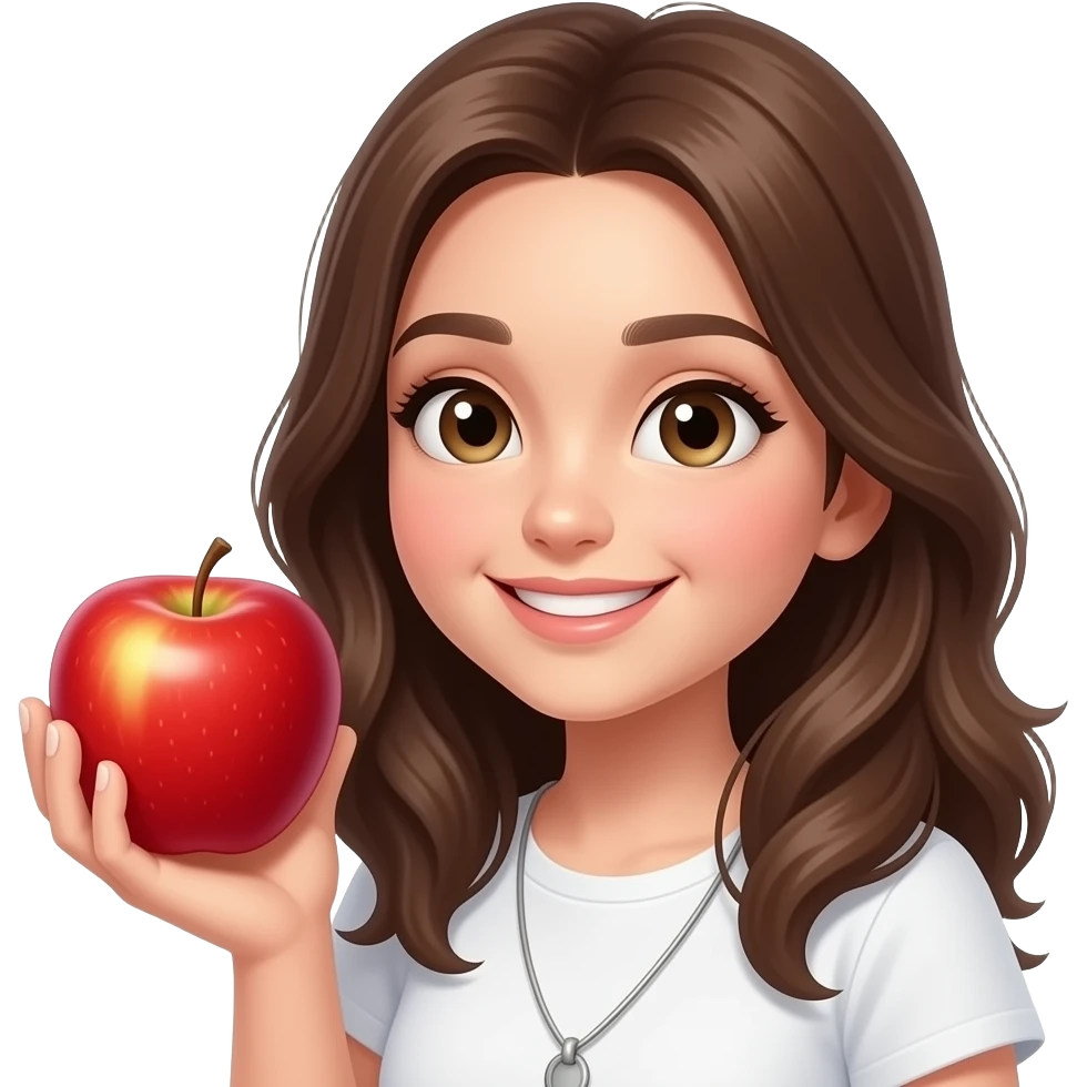 girl doing a pose like a apple emoji