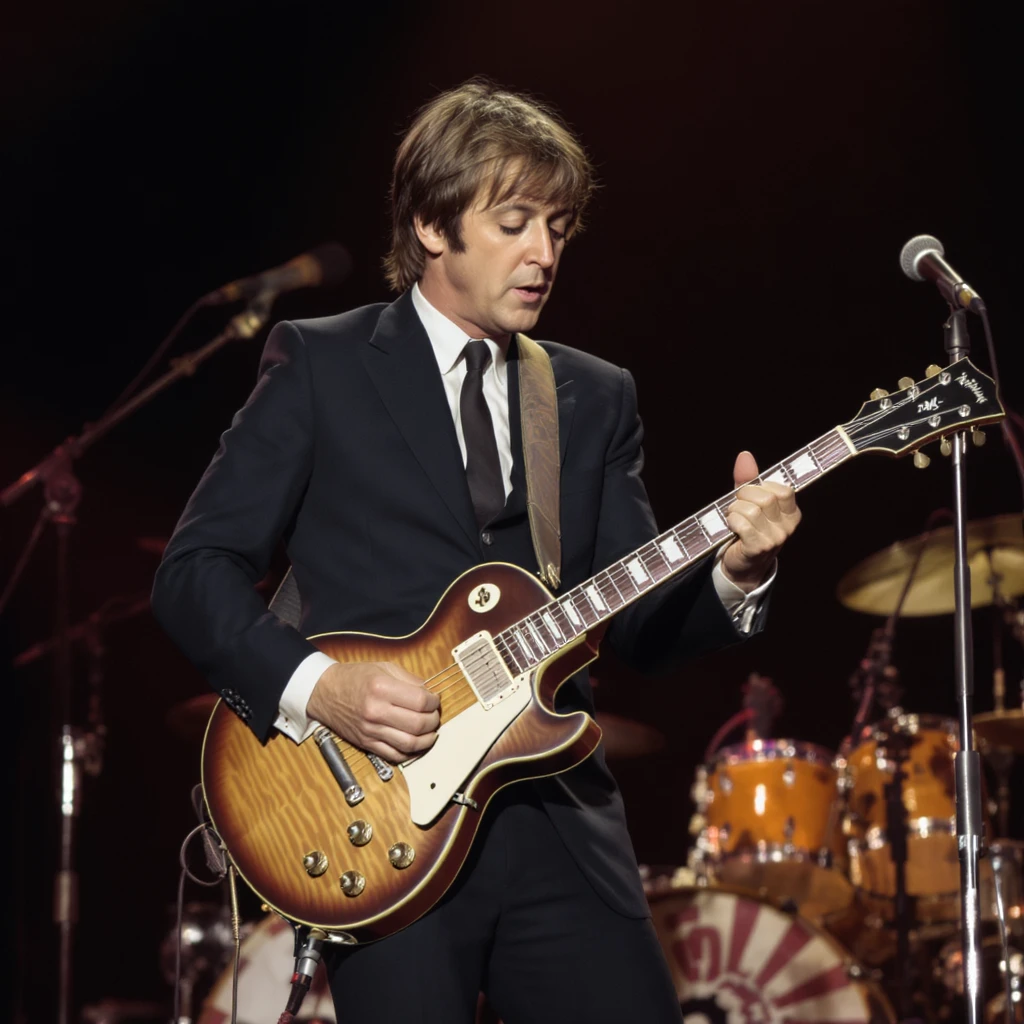 Paul McCartney playing guitar suit emoji