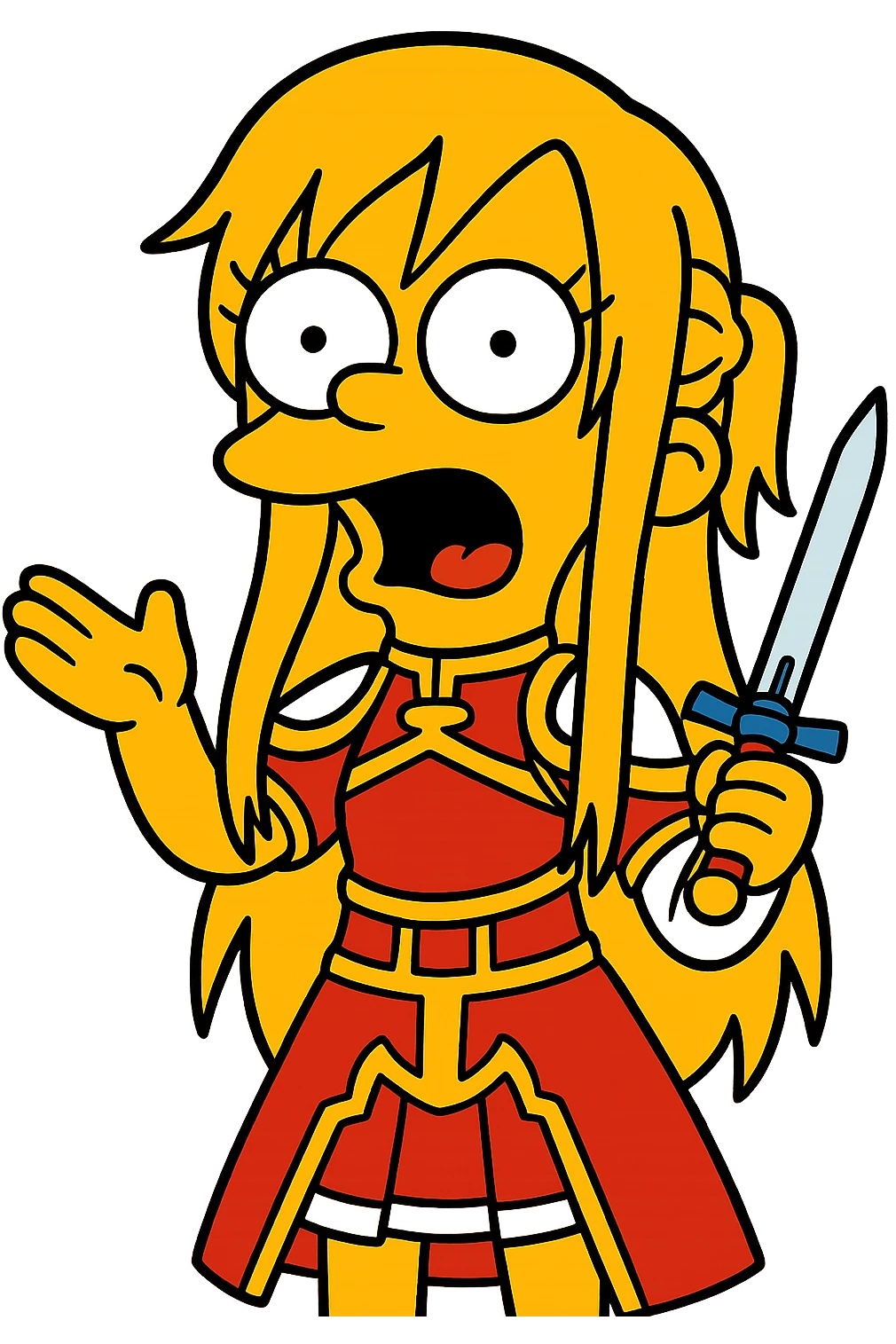 Sticker of Asuna from Sword Art Online in yellow toon style with a fun expression, inspired by the provided reference image. emoji