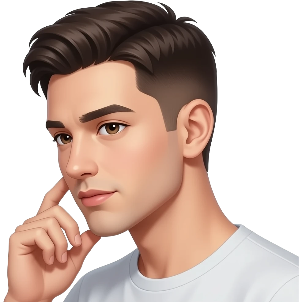 alpha male short hair with kiss lips ans perfect face corners and touch his face side profile emoji